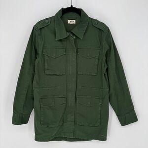 PACT ORGANIC COTTON FIELD TWILL SAFARI JACKET FOREST GREEN SMALL UTILITY CARGO